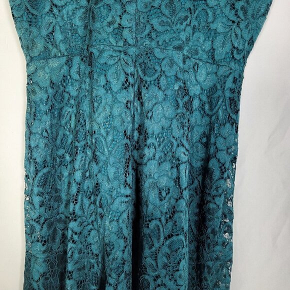 NWT Sam Edelman Women's Dark Green Asymmetrical Lace Short Sleeve Dress Size 12 - Picture 8 of 16